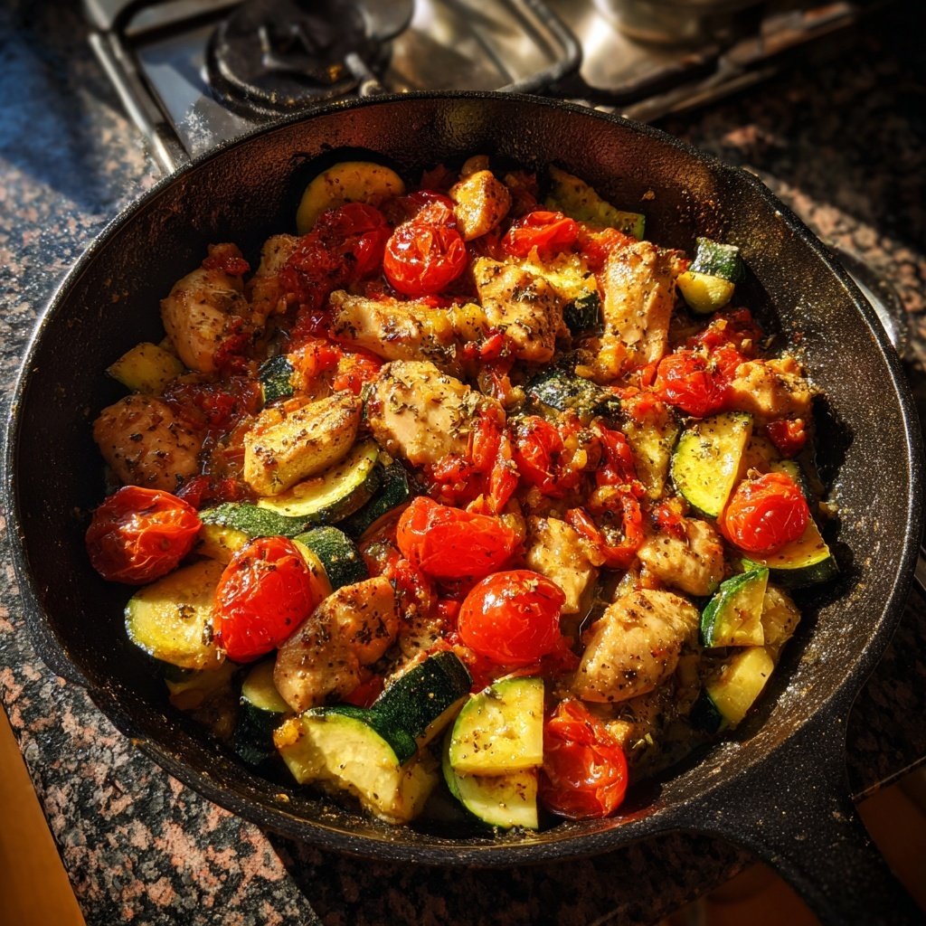 Kalorienarme Hähnchenpfanne Mit Zucchini Und Tomaten